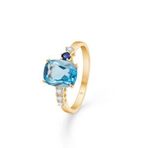 Mads z, Blue felicity, guldring, 14 kt guld, gaveide, nyhed, topas, diamanter, fødselsdagsgave,julegave, forkælelse,