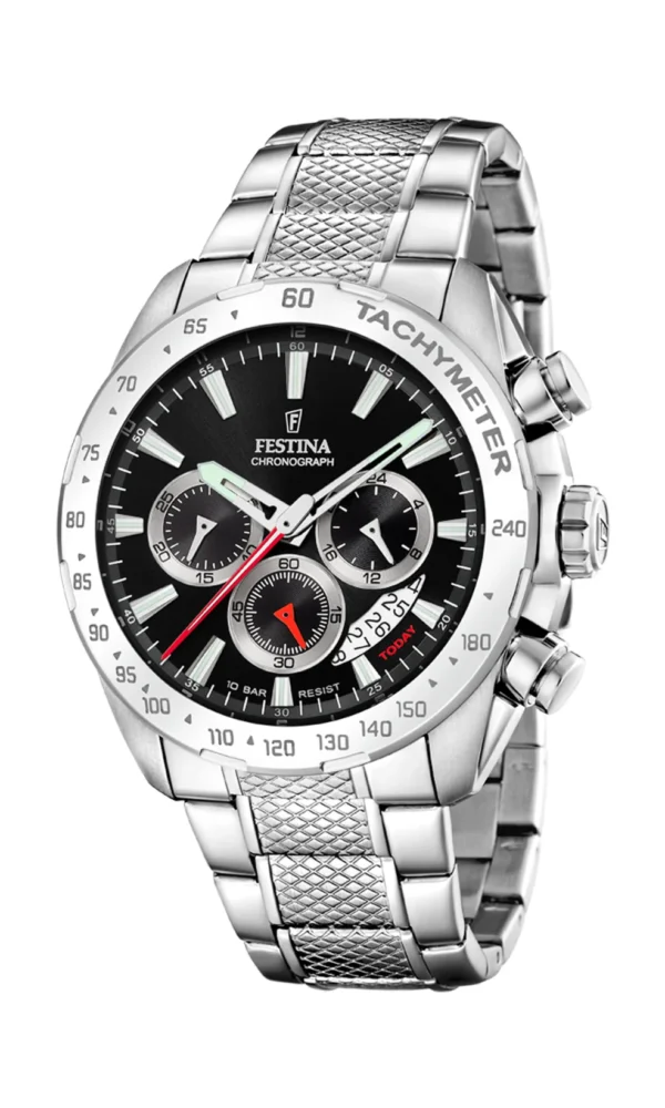 Festina, herreur, stål, chronograf, datovisning