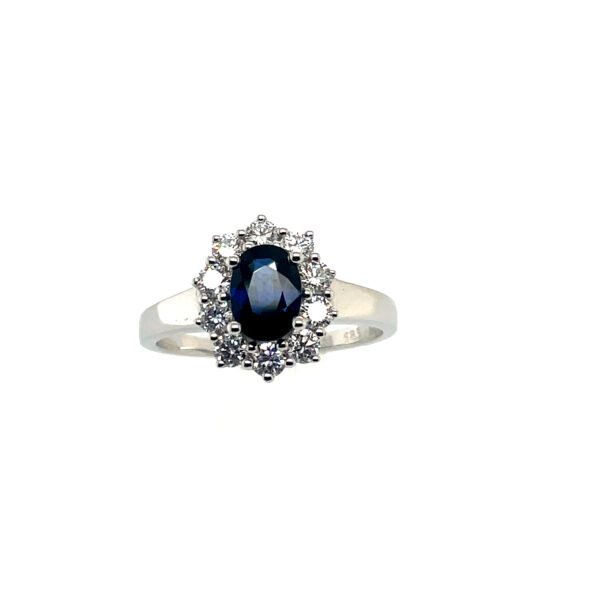 14kt hvidguld ring med safir og 0,55ct w/si