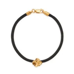 Flora Danica, firkløver, silkesnor, armbånd, 22K forgyldt