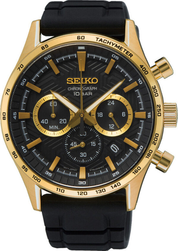 Seiko, herreur, chronograf, 10 BAR, silikone, guldduble