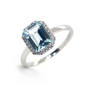 14kt, hvidguld, ring, diamant, brillant, topas