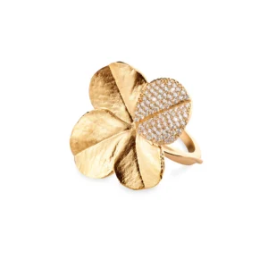 Flora Danica firkløver statement ring pave forgyldt