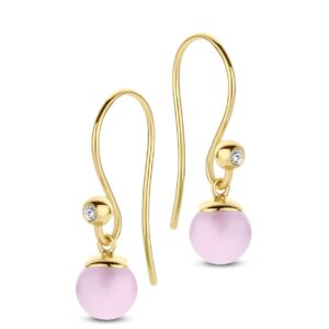 Figaro øreringe 6 mm - sterlingsølv forgyldt - lyserød agat og zirkonia