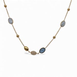 14k halssmykke med topas og aquamarin