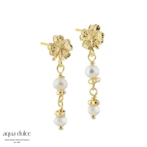 Aqua Dulce Clover Pearl øreringe forgyldt